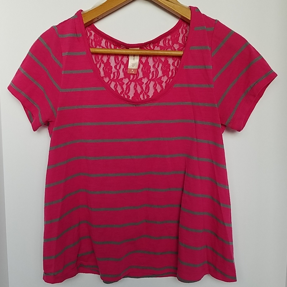 No Boundaries Striped Lace Back Crop Top M 7-9